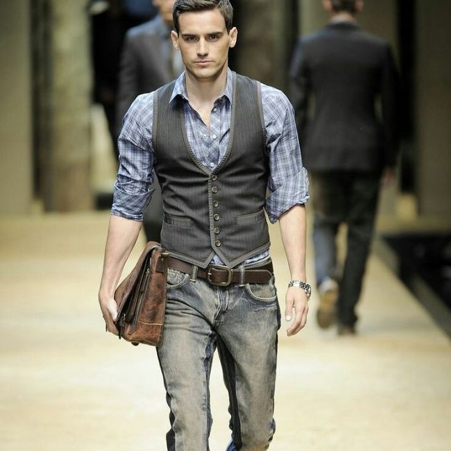 mens vest and jeans