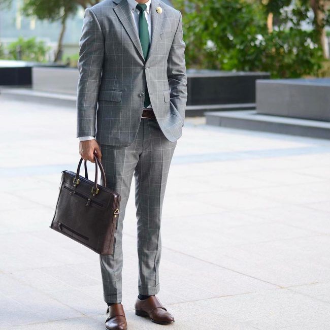 1-green-tie-and-checked-gray-suit