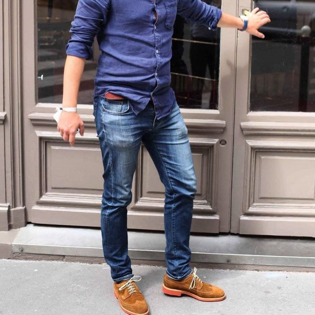 blue jeans and dress shoes