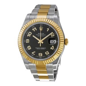 rolex-datejust-ii-black-roman-dial-18k-yellow-gold-fluted-bezel-two-tone-oyster-bracelet-mens-watch-116333bkro