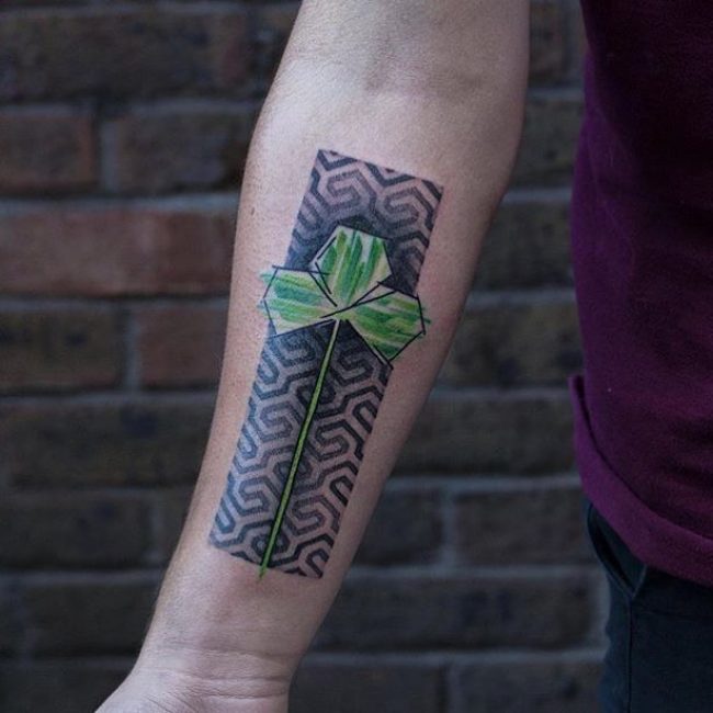 Leaf Tattoo On Man Left Arm