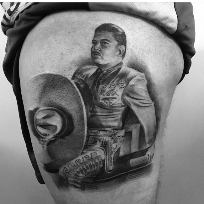 Mexican Gangster Tattoo On Right Back Shoulder