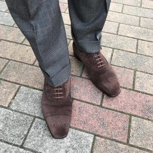 1 Brown Suede Brogue Shoes & Checkered Grey Suit