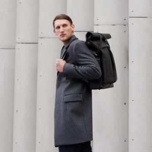 11 Black Backpack & Long Grey Coat