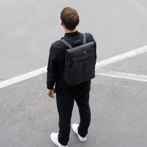 12 Black Backpack & Cream White Canvas Shoes