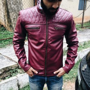 12 SOS Men’s Leather Jacket with Jeans