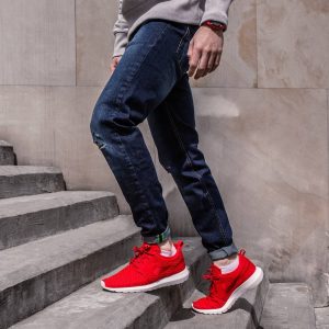 17 Ripped Denim and Red Nike Sneakers
