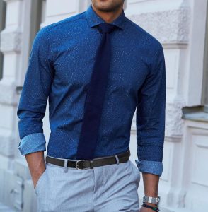 18 Whitened Slim Fit Blue Shirt & Grey Trousers