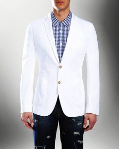 19 Fitting White Blazer with Torn Blue Jeans