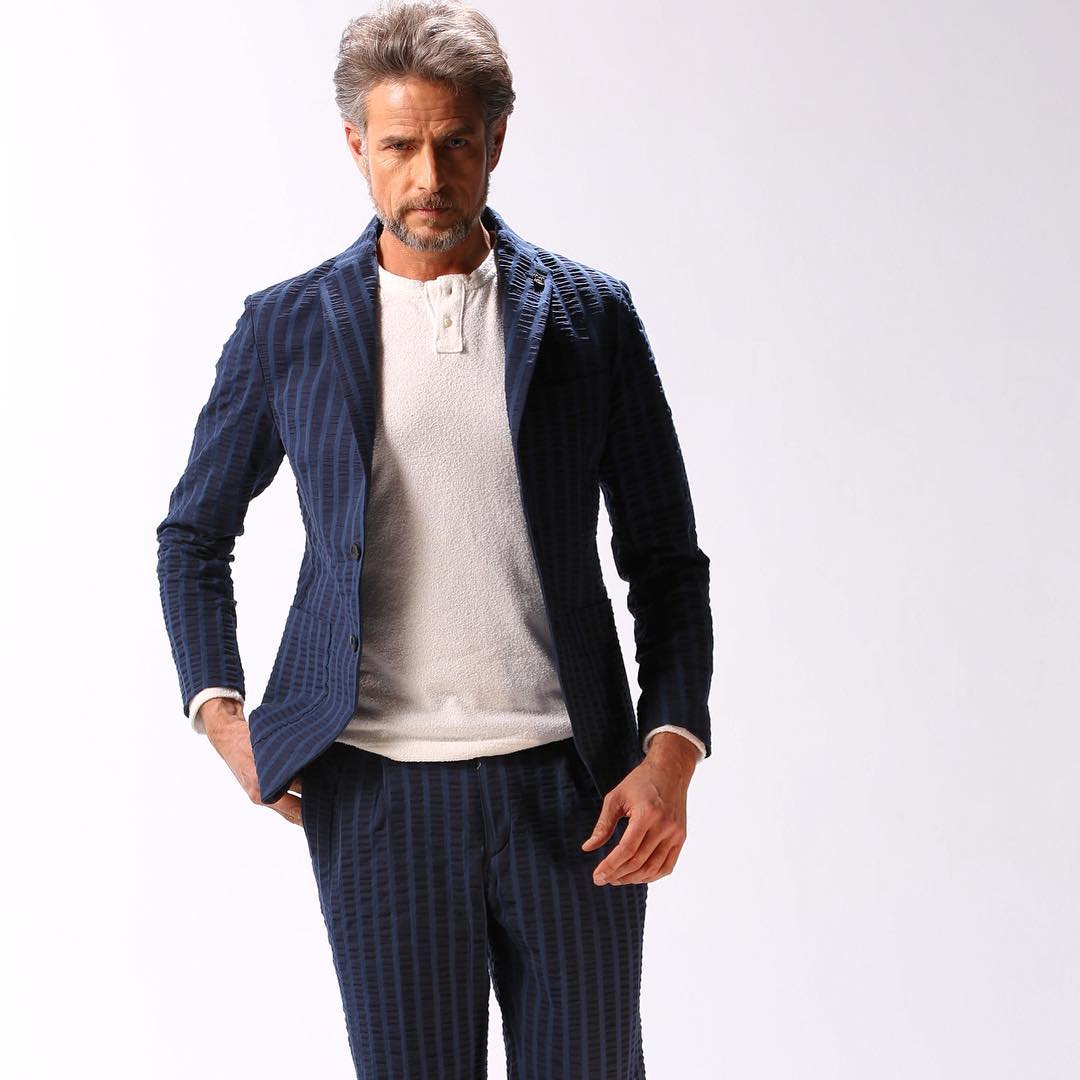 22 Stripped Designer Blue Suit - StyleMann