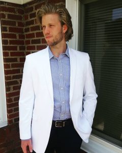 22 White Blazer with a Checked Long Sleeved Shirt