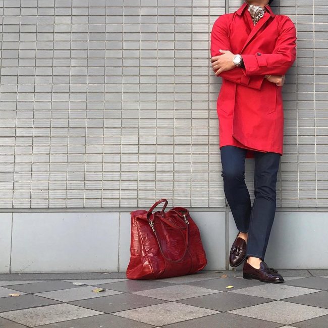 24 Dark Brown Leather Shoes & Red Coat