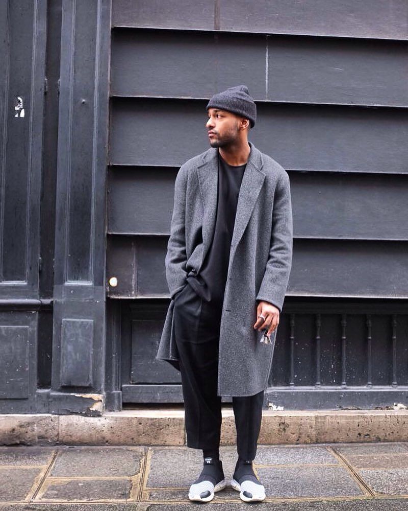 24 Grey Long Coat & Baggy Black Pants - StyleMann