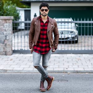 27 Brown Casual Boots & Red-Black Checkered Shirt