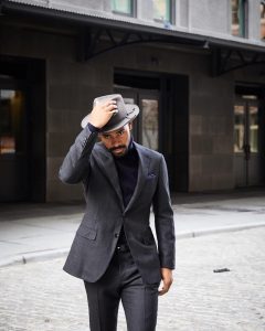 3 Charcoal Toned Suit with Grey Hat
