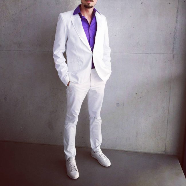 3 Classic White Suit with Purple Shirt