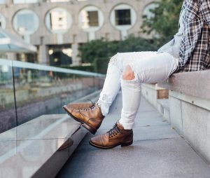35 Dark Brown Casual Boots & Torn White Jeans