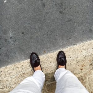 36 Black Loafers & Cream White Pants