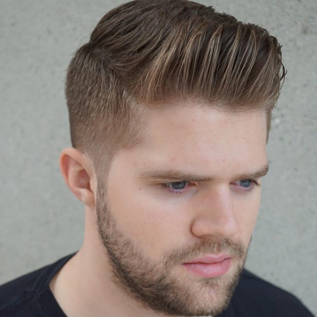 38 Textured Pompadour with Trimmed Beard