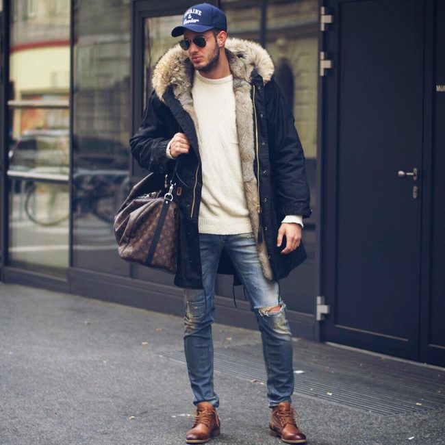 4 Navy Blue Coat with Brown Boots