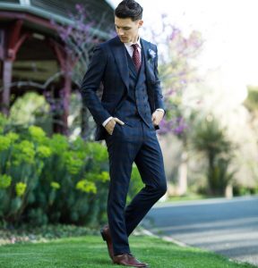 5 Lightly Checked 3-Piece Blue Suit