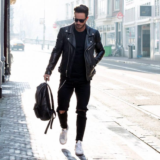 7 Black Leather Jacket and Backpack Combo
