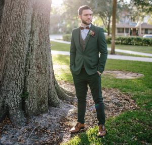 8 Green Fitting Suit & Brown Shoes