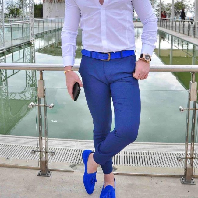 10 Slim-Fit Royal Blue Pants & Fitted White Shirt