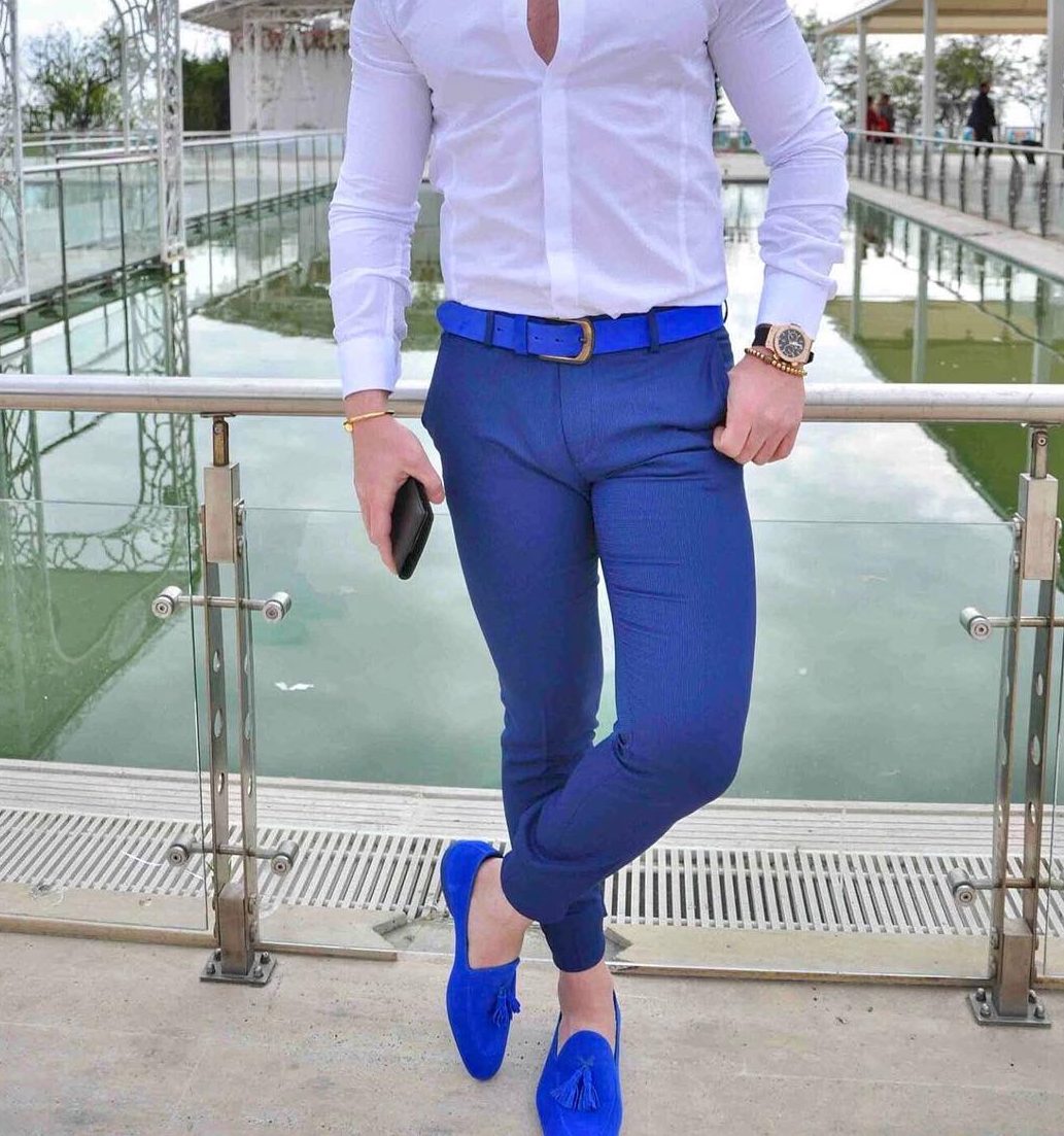10 Slim-Fit Royal Blue Pants & Fitted White Shirt - StyleMann