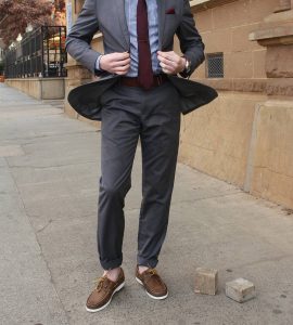 11 Gray Suit & Brown Boat Shoes