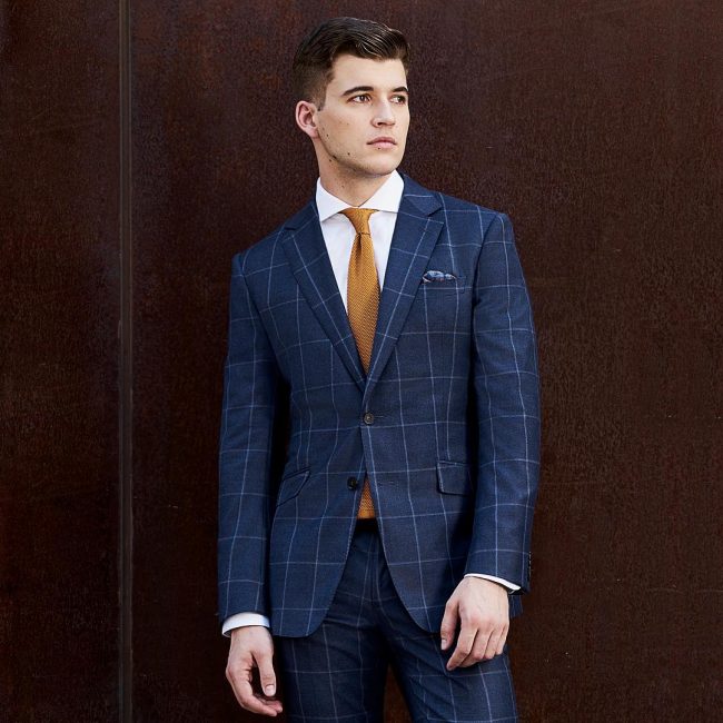 12 Blue-Checkered Double-Buttoned Suit