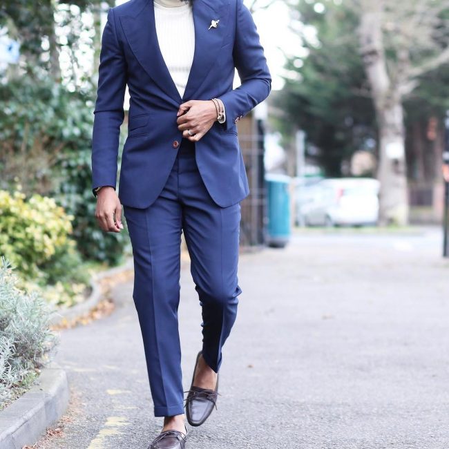 13 Fitted Lapis-Blue Ticket Pocket Suit