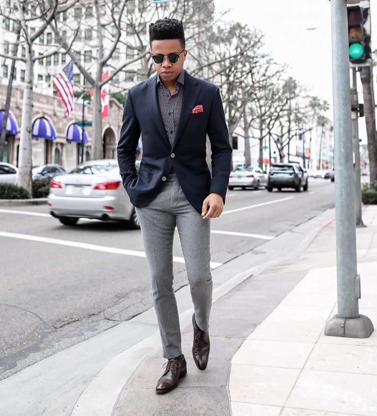 14 Gray Pants & Navy Blue Fitted Suit Coat - StyleMann