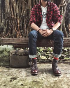 15 Plaid Shirt with Selvedge and Red Wings Boots