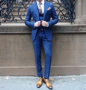 17 Designer Plaid Royal Blue 3-Piece Suit