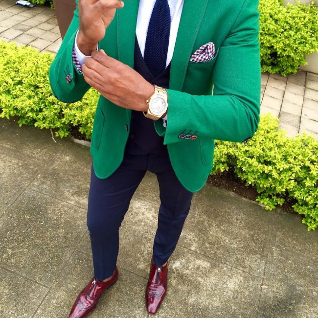 18 Fitted Royal Blue Pants & Fitted Single-Button Green Blazer