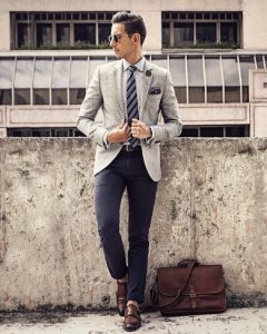 19 Grey Fitted Blazer & Fitted Navy Blue Pants