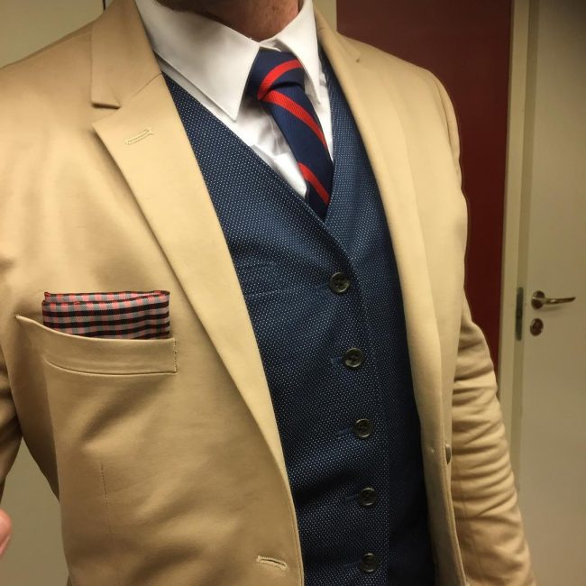 2 Blue Dotted Suit Vest & Brown Suit