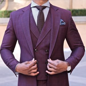 21 Maroon Squared Double Breasted Suit Vest