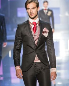 22 Red Tie & Shinny Black Fitted Designer Suit