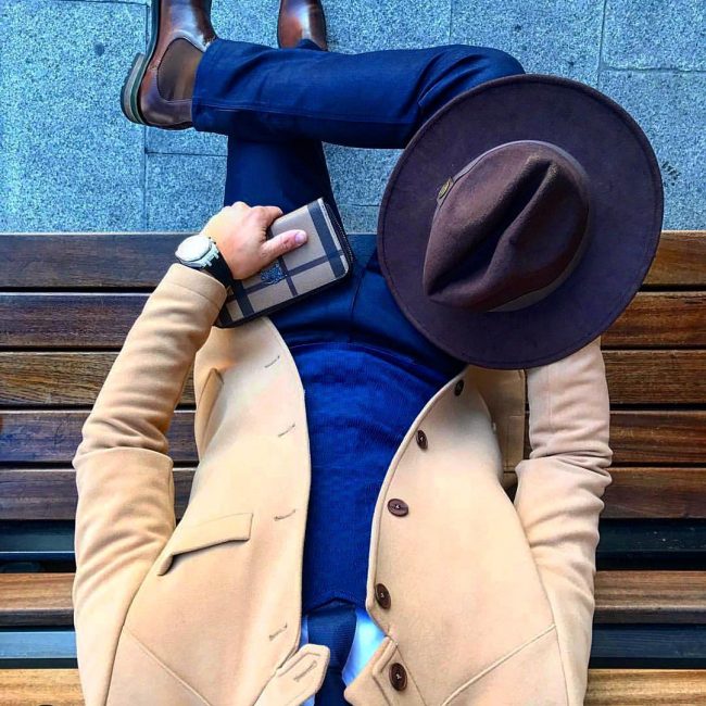 23 Fitted Blue Pants & Fitted Light Brown Wool Blazer
