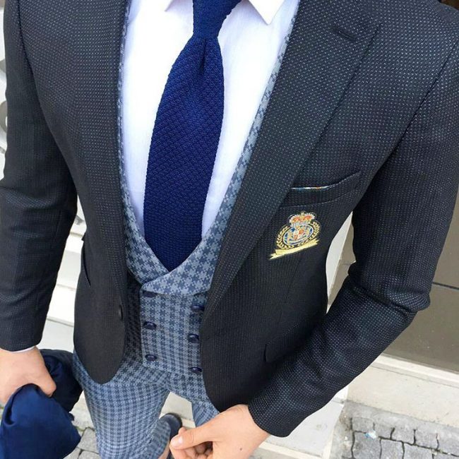 24 Checkered Blue Three Button Suit Vest