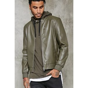 24 Faux Leather Motor Jacket with Hood