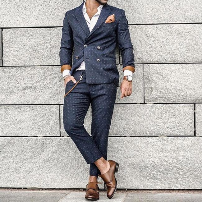 24 Navy Blue Dotted Double-Breasted Suit