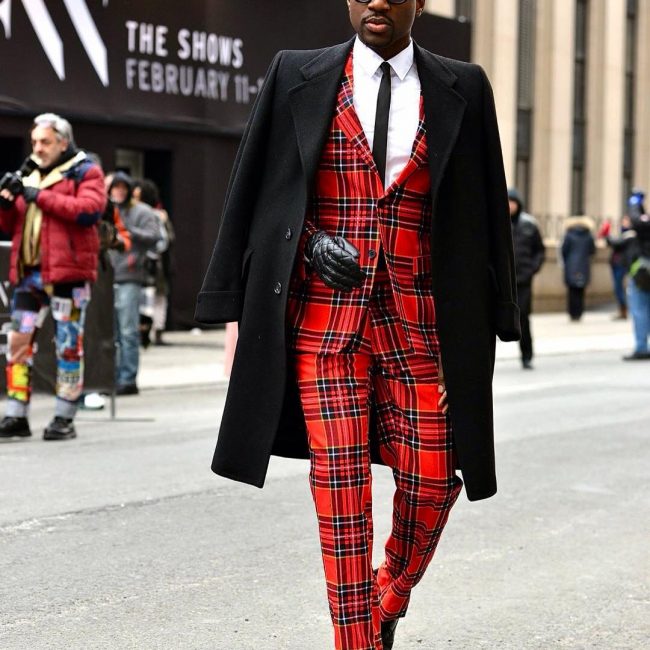 27 Fitted Red Checkered Double-Button Suit