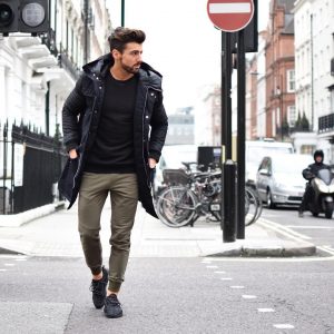27 Parka Coat With Athletic Sneakers