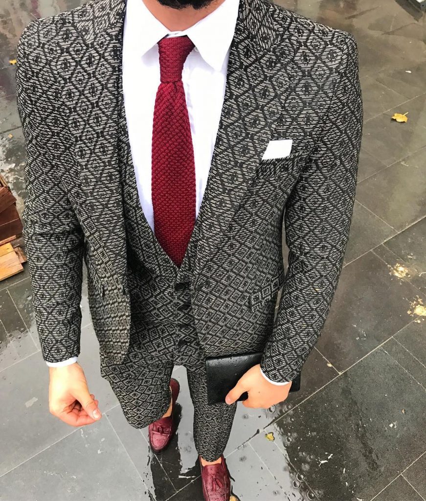 3 Black Grey Patterned Suit StyleMann