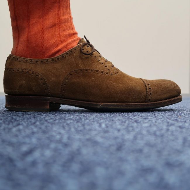 3 Lined Orange Socks and Brown Suede Combo