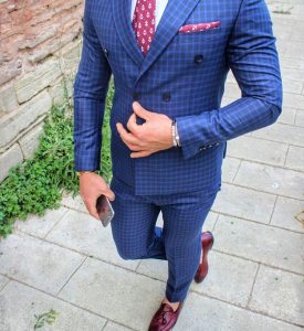 6 Flashy Royal Blue-Black Checkered Fitted Suit