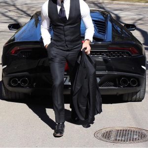7 Fitted 3-Piece Black Suit